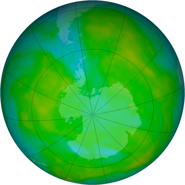 Antarctic ozone map for 20 December 1984